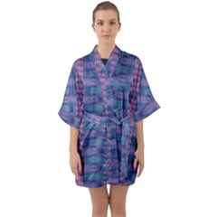 Purple Blue Ikat Stripes Half Sleeve Satin Kimono  by SpinnyChairDesigns