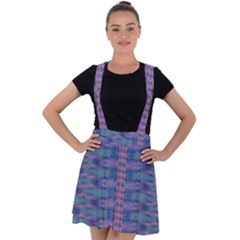 Purple Blue Ikat Stripes Velvet Suspender Skater Skirt by SpinnyChairDesigns