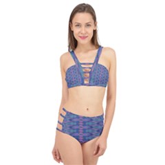 Purple Blue Ikat Stripes Cage Up Bikini Set by SpinnyChairDesigns