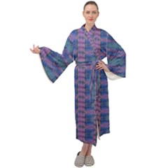 Purple Blue Ikat Stripes Maxi Velour Kimono by SpinnyChairDesigns