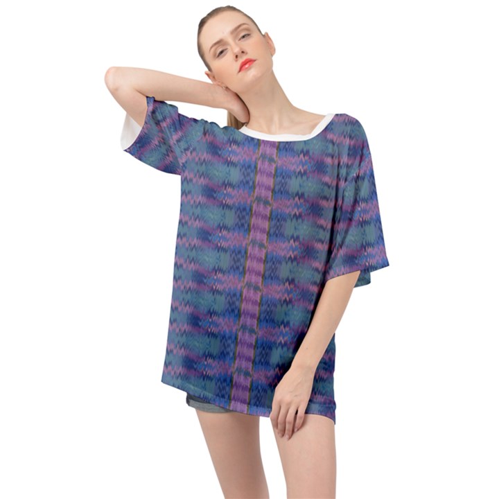 Purple Blue Ikat Stripes Oversized Chiffon Top