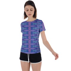 Purple Blue Ikat Stripes Back Circle Cutout Sports Tee by SpinnyChairDesigns