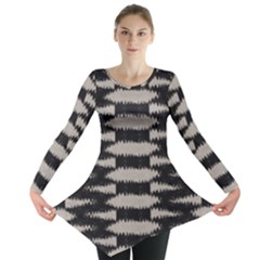 Black And White Zebra Ikat Stripes Long Sleeve Tunic  by SpinnyChairDesigns