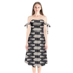 Black And White Zebra Ikat Stripes Shoulder Tie Bardot Midi Dress by SpinnyChairDesigns