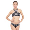 Black and White Zebra Ikat Stripes High Neck Bikini Set View1