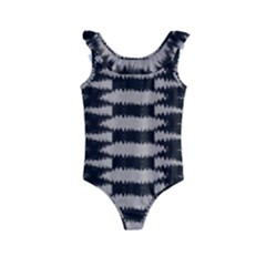 Black And White Zebra Ikat Stripes Kids  Frill Swimsuit by SpinnyChairDesigns