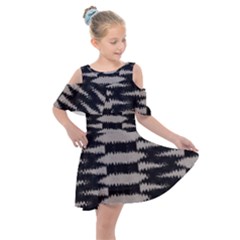 Black And White Zebra Ikat Stripes Kids  Shoulder Cutout Chiffon Dress by SpinnyChairDesigns