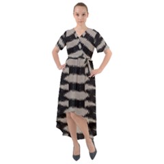 Black And White Zebra Ikat Stripes Front Wrap High Low Dress