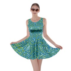 Abstract Blue Green Jungle Paisley Skater Dress by SpinnyChairDesigns