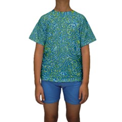 Abstract Blue Green Jungle Paisley Kids  Short Sleeve Swimwear by SpinnyChairDesigns