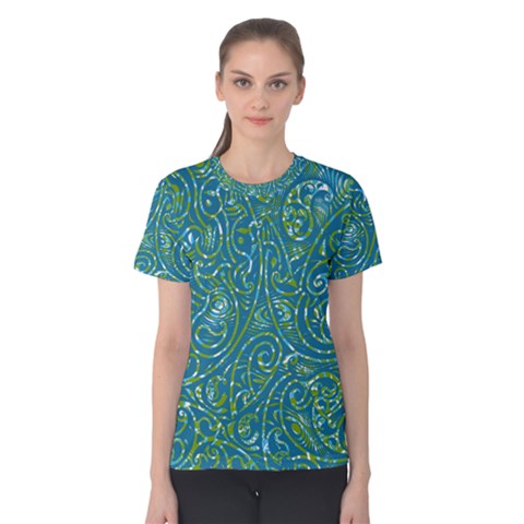 Abstract Blue Green Jungle Paisley Women s Cotton Tee by SpinnyChairDesigns