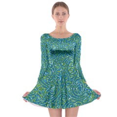 Abstract Blue Green Jungle Paisley Long Sleeve Skater Dress by SpinnyChairDesigns