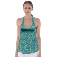 Abstract Blue Green Jungle Paisley Babydoll Tankini Top by SpinnyChairDesigns