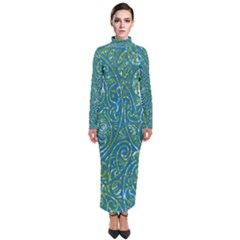 Abstract Blue Green Jungle Paisley Turtleneck Maxi Dress by SpinnyChairDesigns