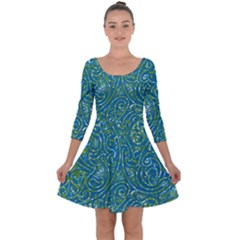 Abstract Blue Green Jungle Paisley Quarter Sleeve Skater Dress by SpinnyChairDesigns