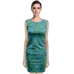 Abstract Blue Green Jungle Paisley Classic Sleeveless Midi Dress by SpinnyChairDesigns