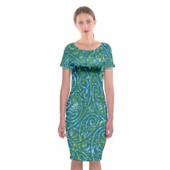 Abstract Blue Green Jungle Paisley Classic Short Sleeve Midi Dress by SpinnyChairDesigns