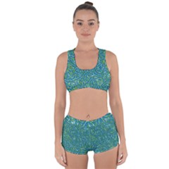 Abstract Blue Green Jungle Paisley Racerback Boyleg Bikini Set by SpinnyChairDesigns