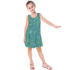 Abstract Blue Green Jungle Paisley Kids  Sleeveless Dress by SpinnyChairDesigns