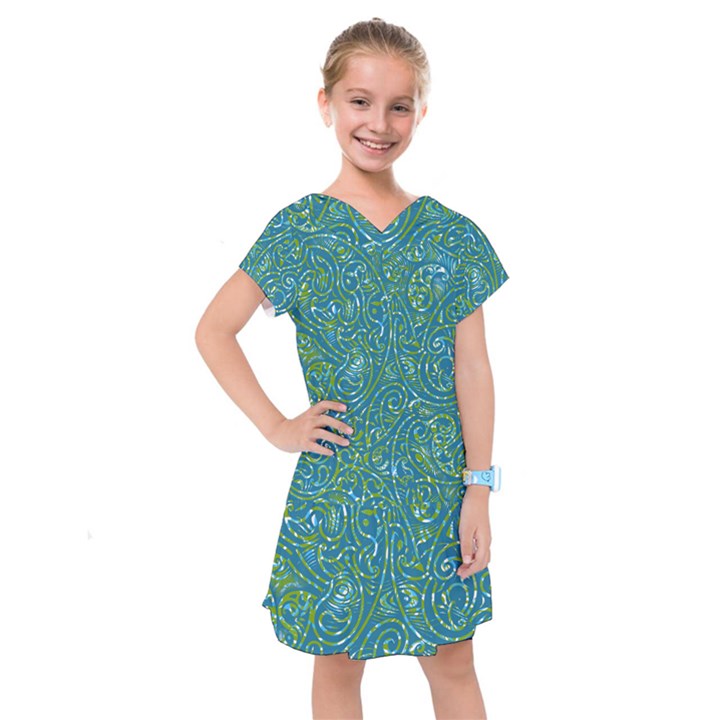 Abstract Blue Green Jungle Paisley Kids  Drop Waist Dress