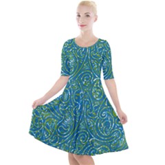 Abstract Blue Green Jungle Paisley Quarter Sleeve A-line Dress by SpinnyChairDesigns