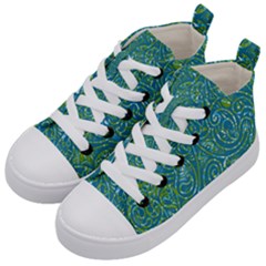 Abstract Blue Green Jungle Paisley Kids  Mid-top Canvas Sneakers by SpinnyChairDesigns