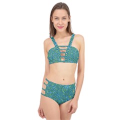 Abstract Blue Green Jungle Paisley Cage Up Bikini Set by SpinnyChairDesigns