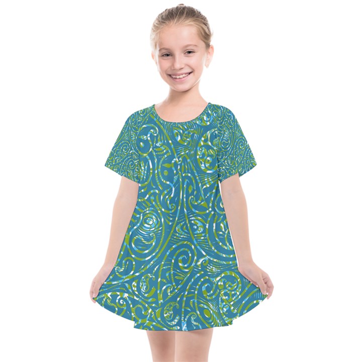 Abstract Blue Green Jungle Paisley Kids  Smock Dress