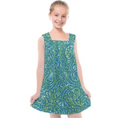 Abstract Blue Green Jungle Paisley Kids  Cross Back Dress by SpinnyChairDesigns