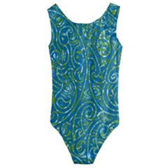 Abstract Blue Green Jungle Paisley Kids  Cut-out Back One Piece Swimsuit by SpinnyChairDesigns