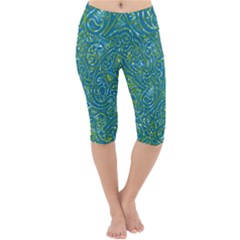 Abstract Blue Green Jungle Paisley Lightweight Velour Cropped Yoga Leggings by SpinnyChairDesigns