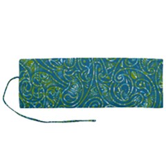 Abstract Blue Green Jungle Paisley Roll Up Canvas Pencil Holder (m) by SpinnyChairDesigns