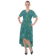 Abstract Blue Green Jungle Paisley Front Wrap High Low Dress by SpinnyChairDesigns