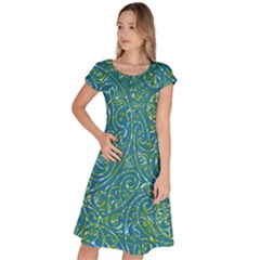 Abstract Blue Green Jungle Paisley Classic Short Sleeve Dress by SpinnyChairDesigns