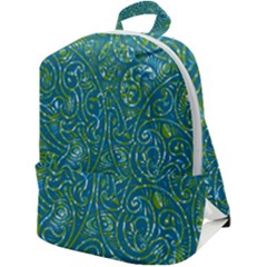 Abstract Blue Green Jungle Paisley Zip Up Backpack by SpinnyChairDesigns