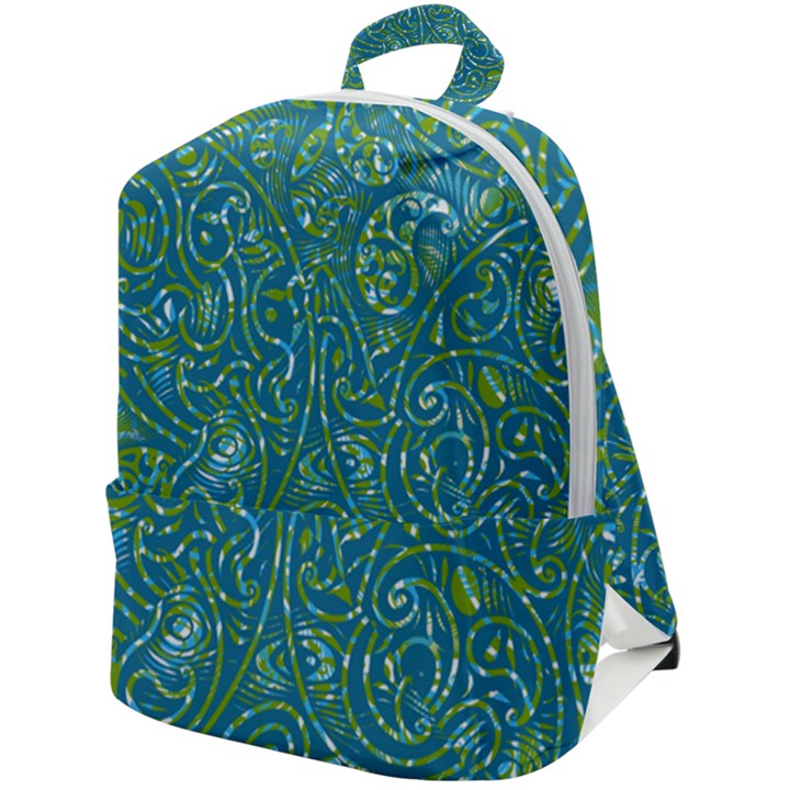 Abstract Blue Green Jungle Paisley Zip Up Backpack