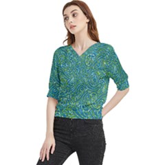 Abstract Blue Green Jungle Paisley Quarter Sleeve Blouse