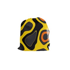 Yellow Black Orange Abstract Art Pattern Drawstring Pouch (small) by SpinnyChairDesigns