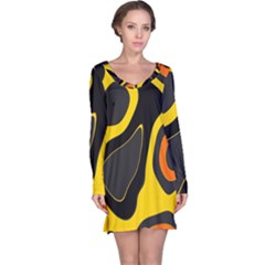 Yellow Black Orange Abstract Art Pattern Long Sleeve Nightdress by SpinnyChairDesigns