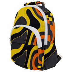 Yellow Black Orange Abstract Art Pattern Rounded Multi Pocket Backpack by SpinnyChairDesigns