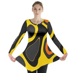 Yellow Black Orange Abstract Art Pattern Long Sleeve Tunic 