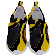 Yellow Black Orange Abstract Art Pattern Kids  Velcro No Lace Shoes by SpinnyChairDesigns