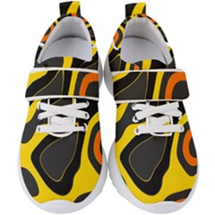 Yellow Black Orange Abstract Art Pattern Kids  Velcro Strap Shoes by SpinnyChairDesigns