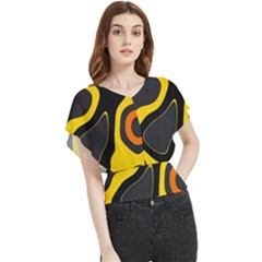 Yellow Black Orange Abstract Art Pattern Butterfly Chiffon Blouse