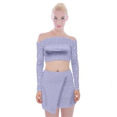 Royal Purple Grey And White Truchet Pattern Off Shoulder Top With Mini Skirt Set by SpinnyChairDesigns