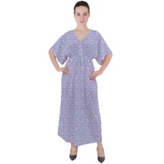 Royal Purple Grey And White Truchet Pattern V-neck Boho Style Maxi Dress by SpinnyChairDesigns