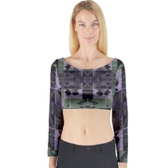 Chive Purple Black Abstract Art Pattern Long Sleeve Crop Top by SpinnyChairDesigns