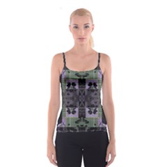 Chive Purple Black Abstract Art Pattern Spaghetti Strap Top by SpinnyChairDesigns