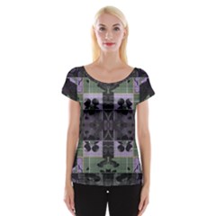 Chive Purple Black Abstract Art Pattern Cap Sleeve Top by SpinnyChairDesigns