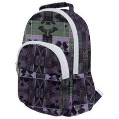 Chive Purple Black Abstract Art Pattern Rounded Multi Pocket Backpack by SpinnyChairDesigns